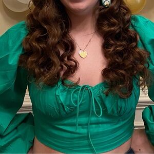 Green Puff Sleeve Crop Top